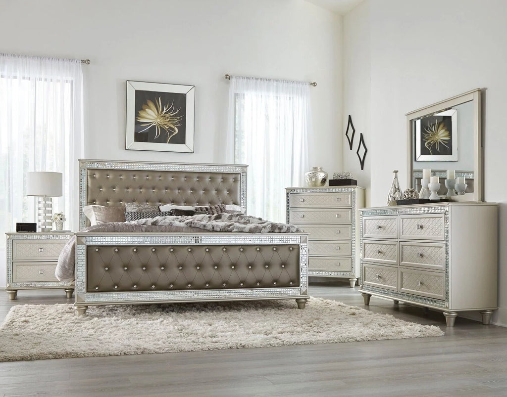 4pc Bedroom Set Cal-King Bed Dresser Nightstand Mirror J14166