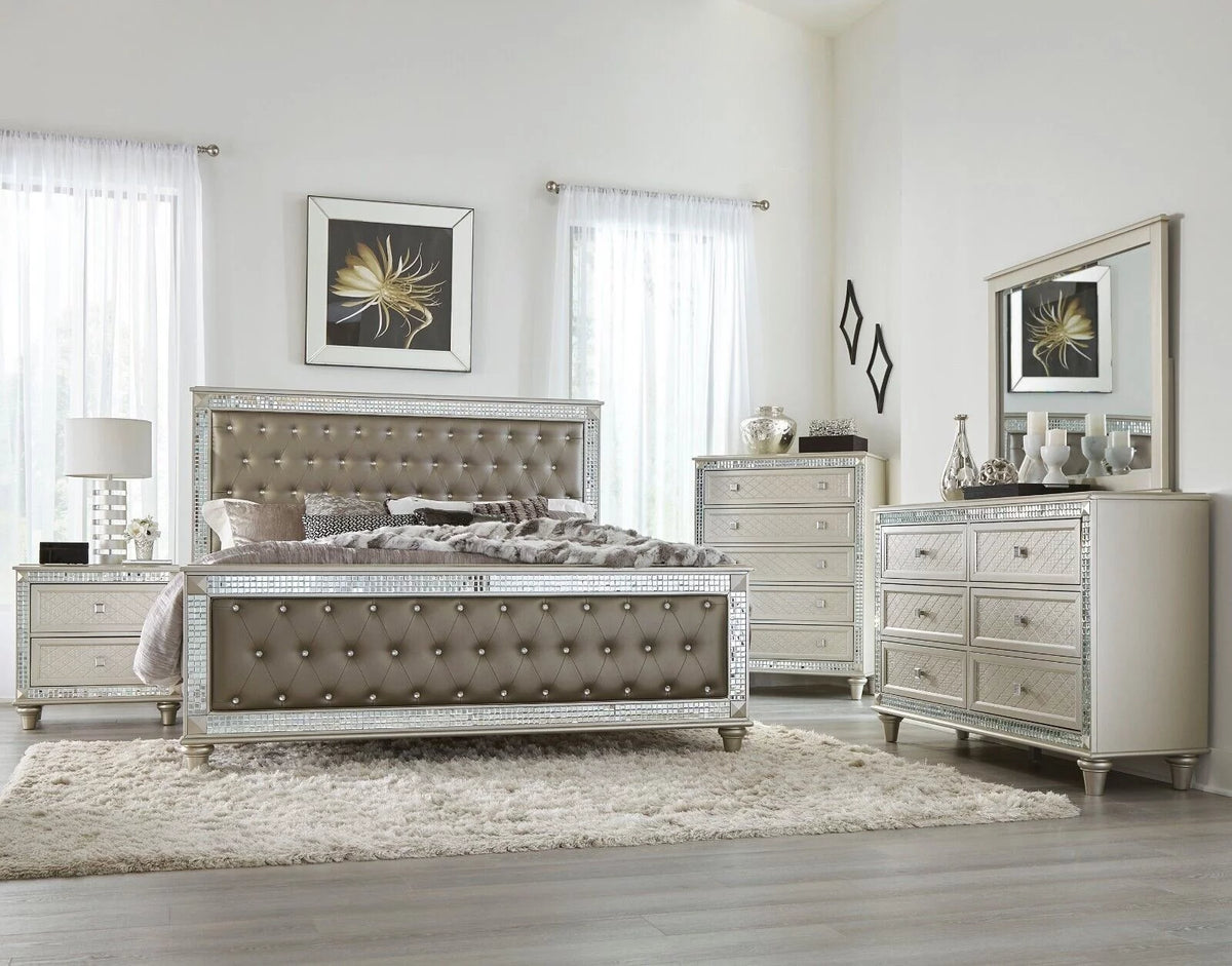 4pc Bedroom Set Cal-King Bed Dresser Nightstand Mirror J14166