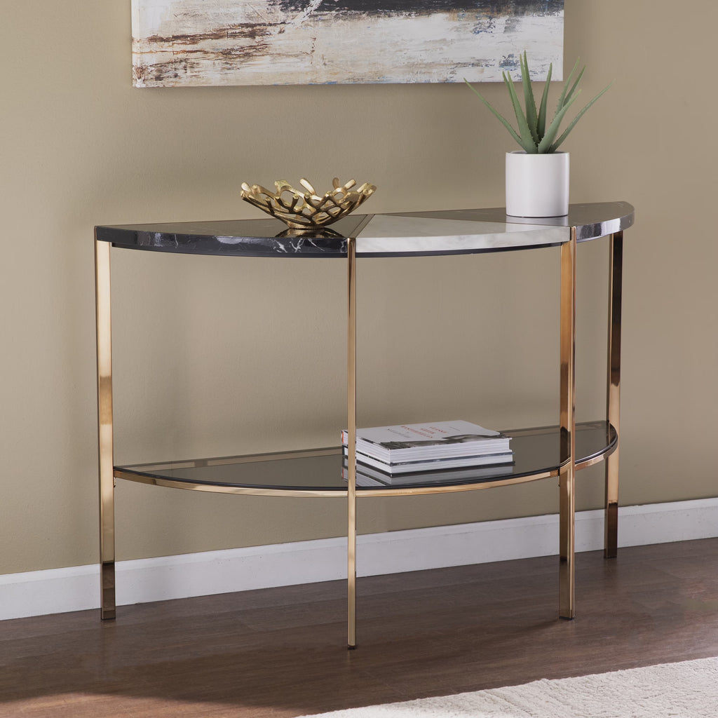 Half Moon Faux Marble Console Table Y403572