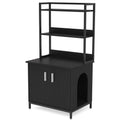 Black Litter Box Enclosure with Shelves and Doors C950