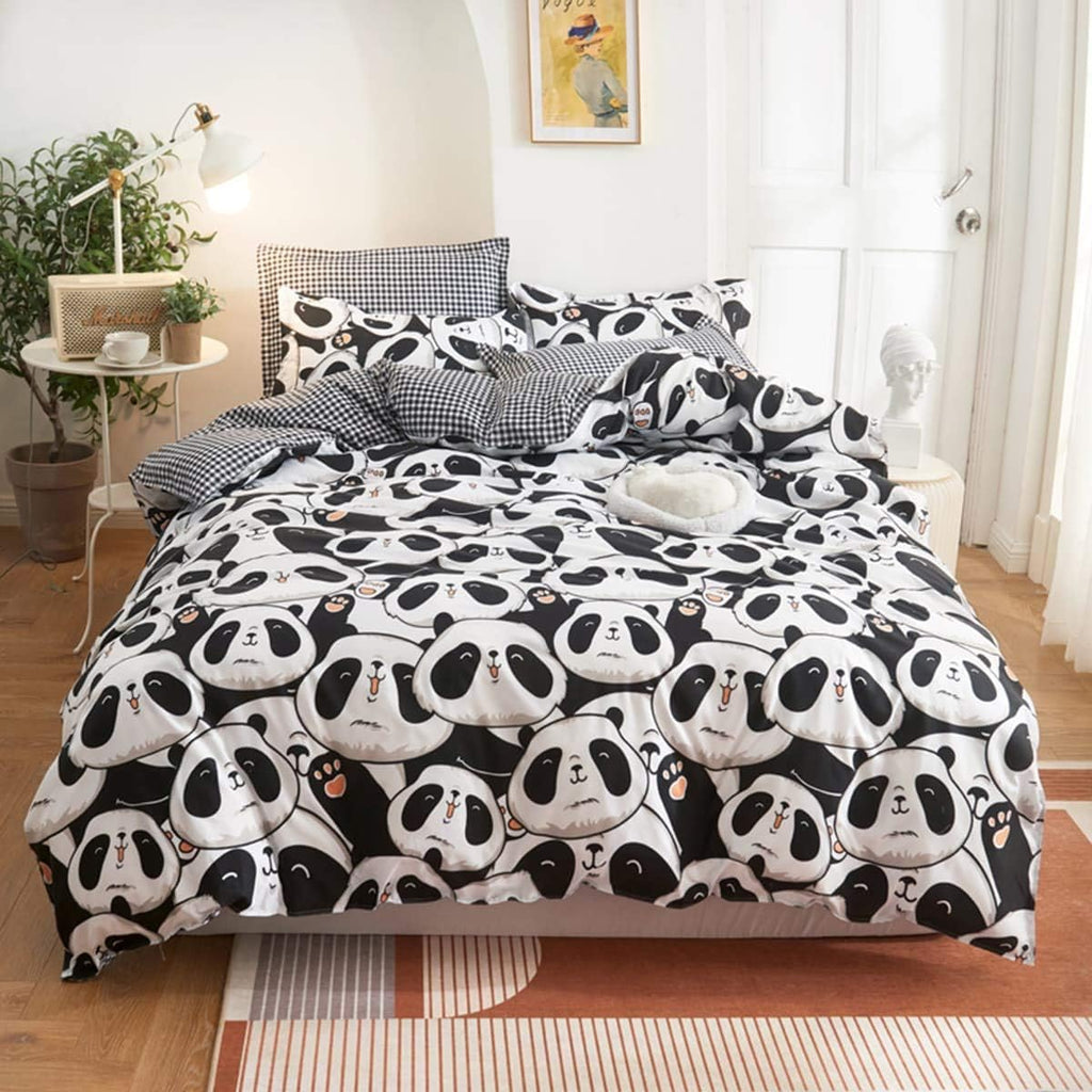 Twin Reversible White and Black Cow Duvet Cover Bedding Set with Zipper J12012