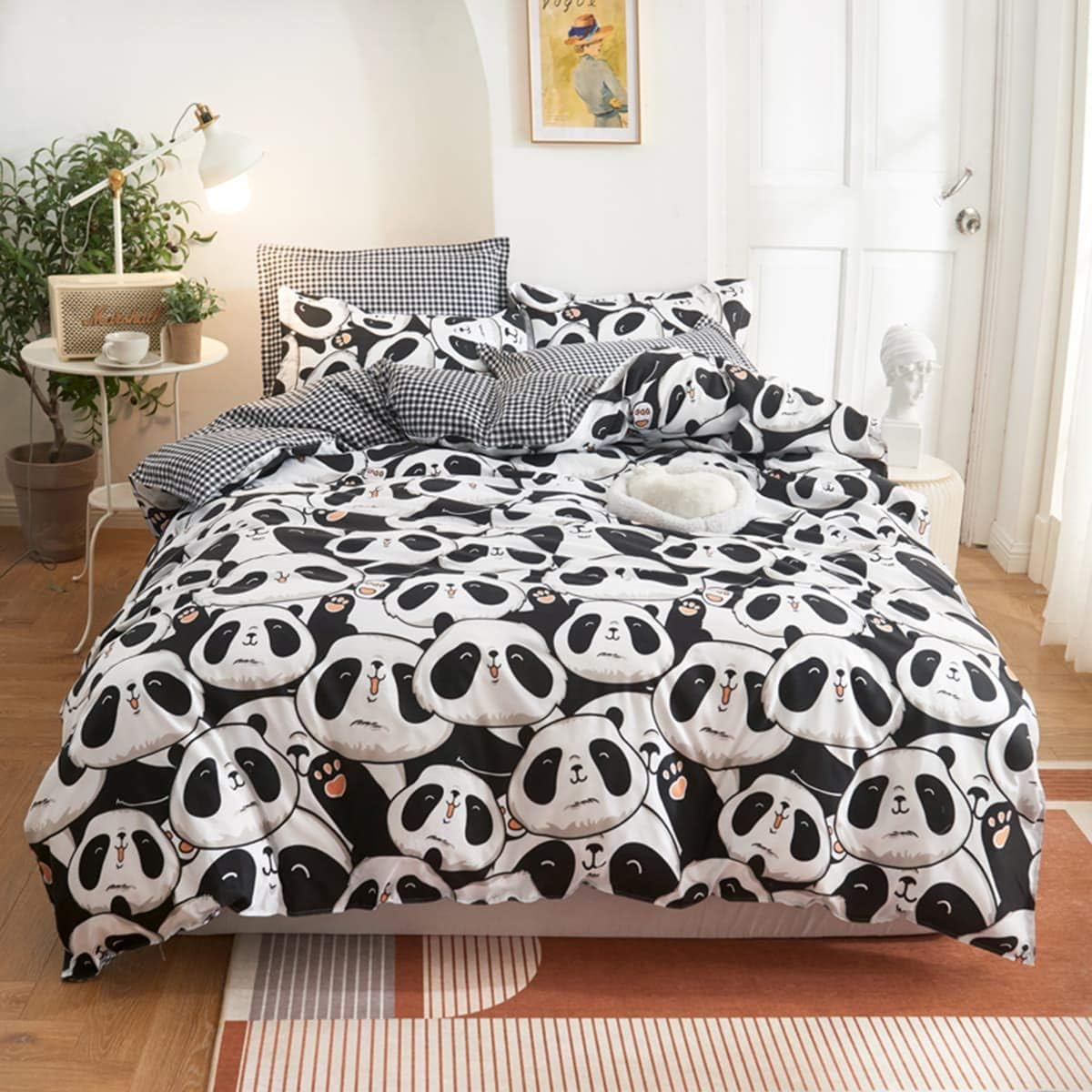 Twin Reversible White and Black Cow Duvet Cover Bedding Set with Zipper J12012
