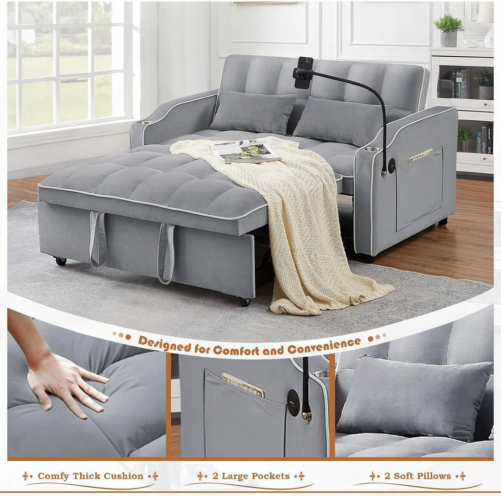 55" Tufted Velvet Convertible Sofa Bed L9422