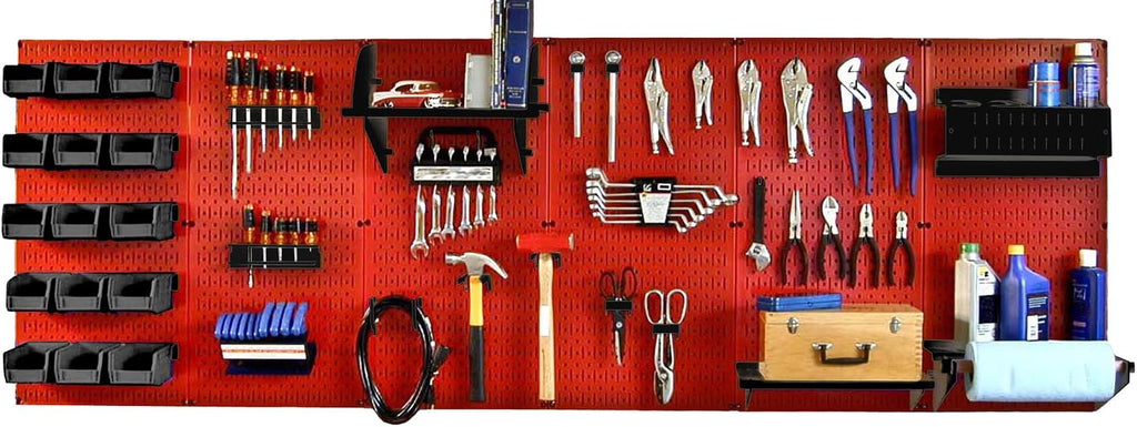 8 ft Wall Pegboard Organizer Kit with Blue Toolboard and Black Hooks P9734