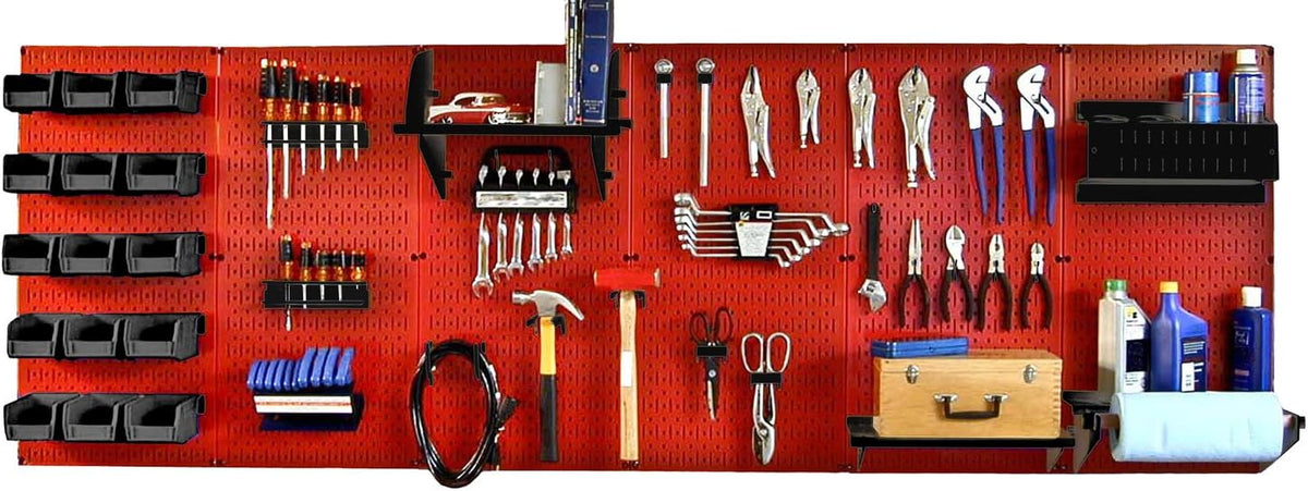 8 ft Wall Pegboard Organizer Kit with Blue Toolboard and Black Hooks P9734