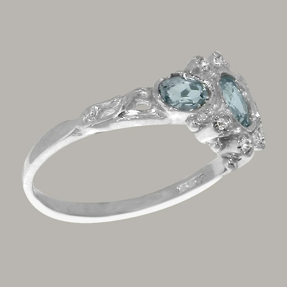 14k White Gold Genuine Natural Aquamarine & Diamond Ring C628