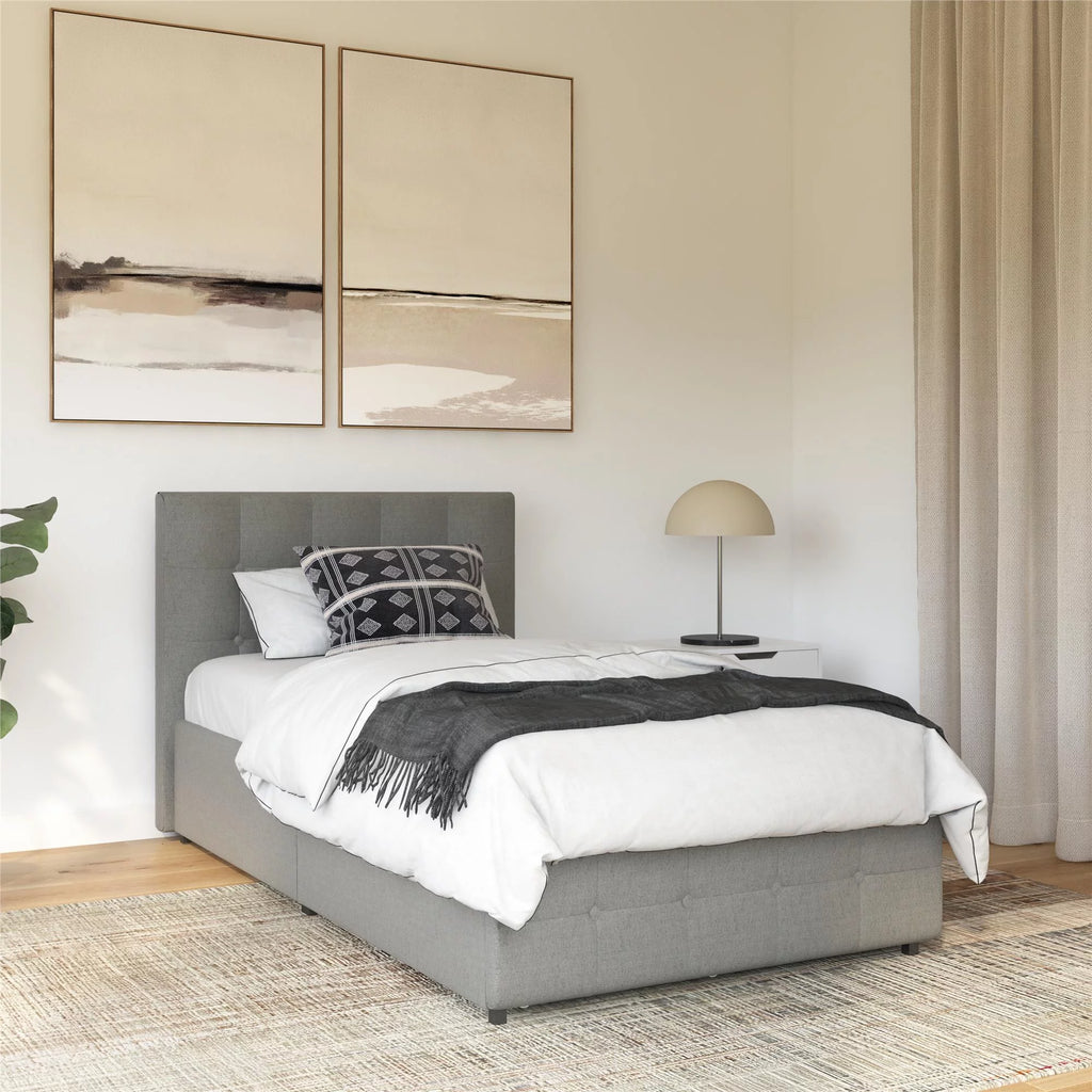 Gray Linen Tufted Upholstered Storage Bed Frame Y9711