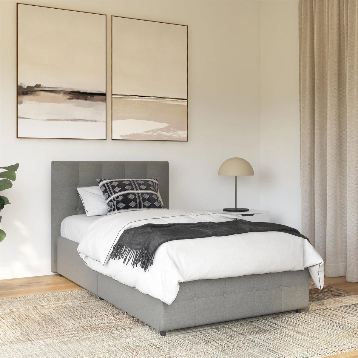 Gray Linen Tufted Upholstered Storage Bed Frame Y9711
