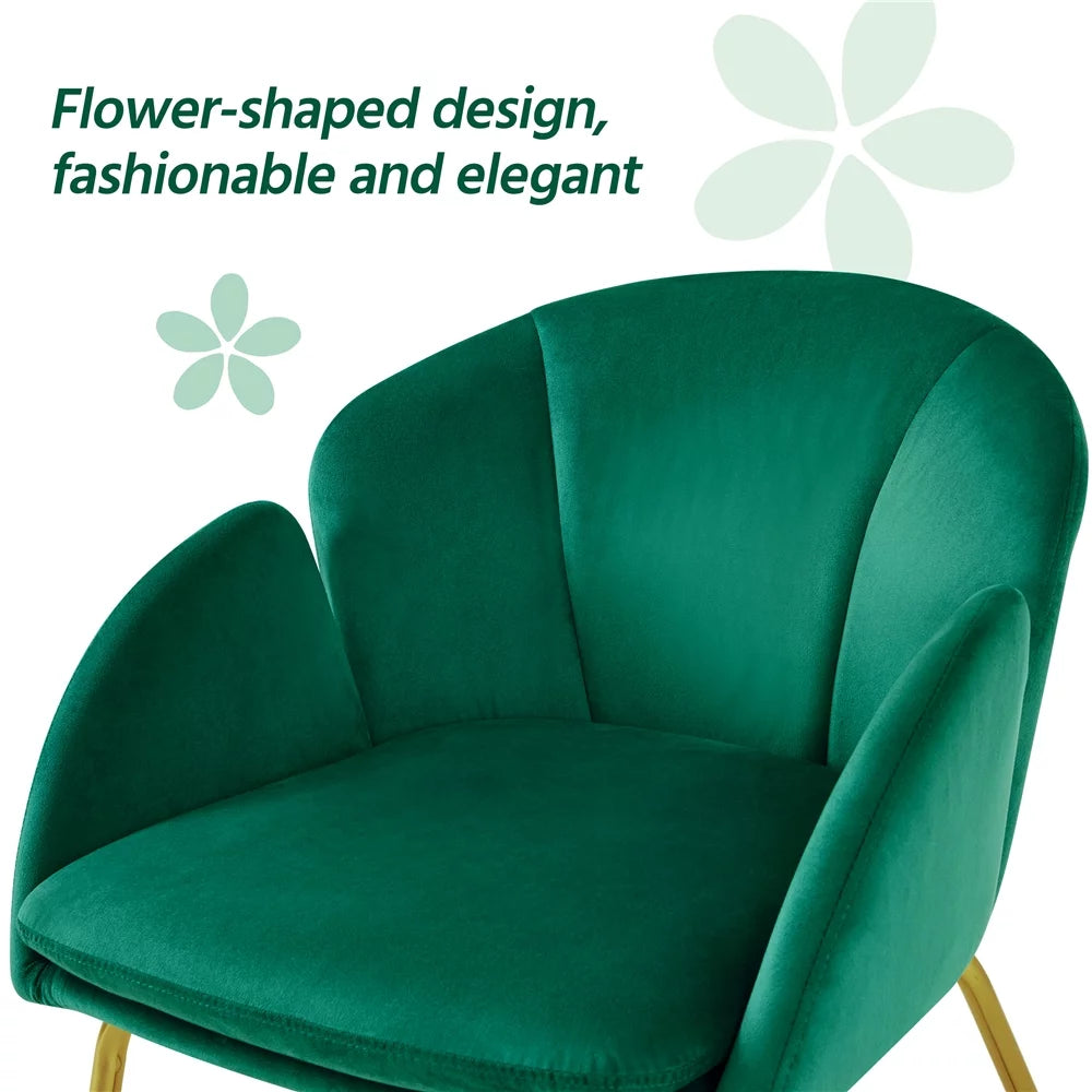 Green Velvet Armchair with Golden Metal Legs B8482