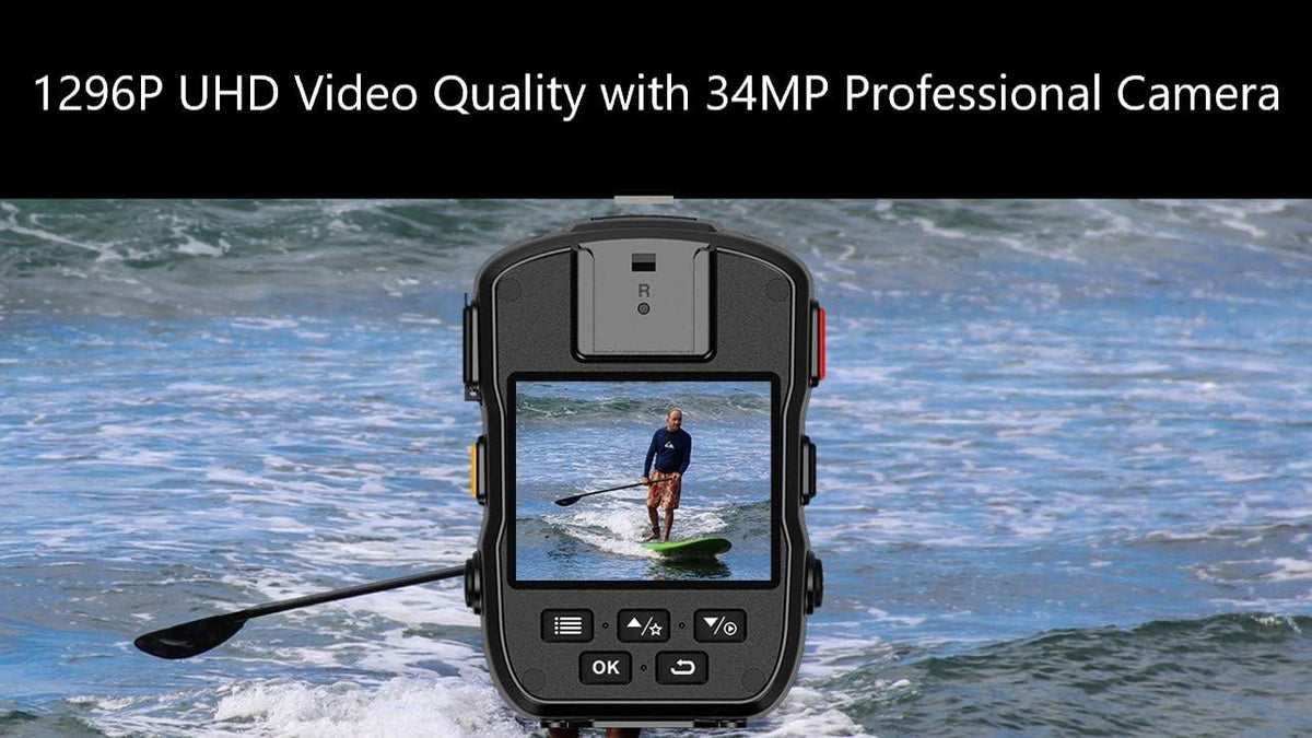 1296P UHD Body Camera with Audio, 128GB, 2 Inch Display, Night Vision, Waterproof, Shockproof D1985