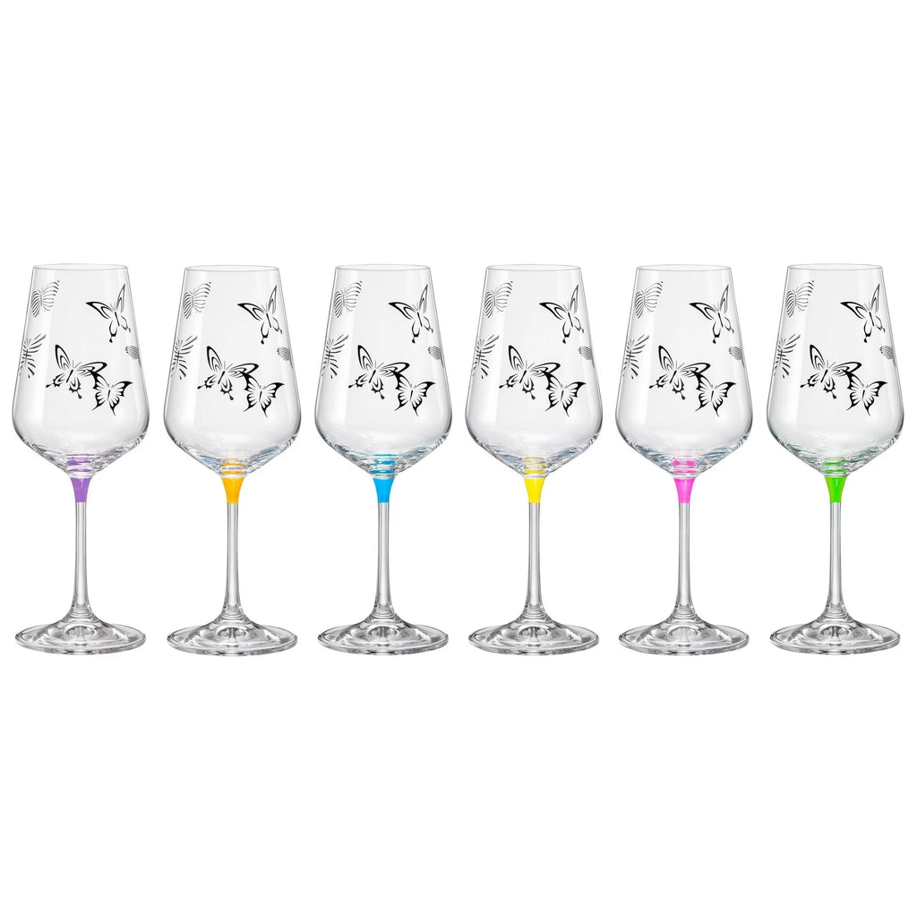 Assorted Colors Butterfly Wine Glasses Set of 6 12 oz B471