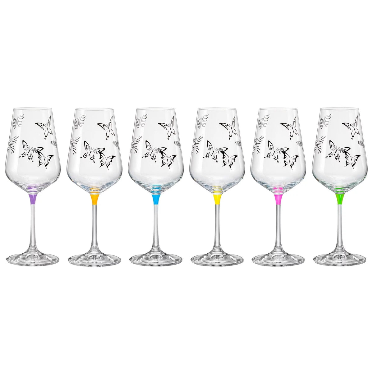 Assorted Colors Butterfly Wine Glasses Set of 6 12 oz B471