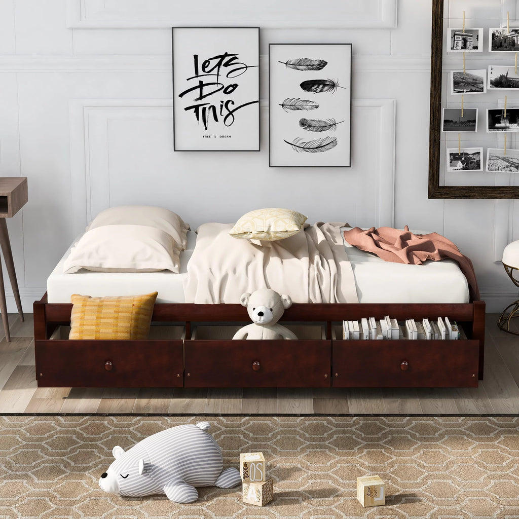 Cherry Twin Size Platform Storage Bed with 3-Drawers Z4582
