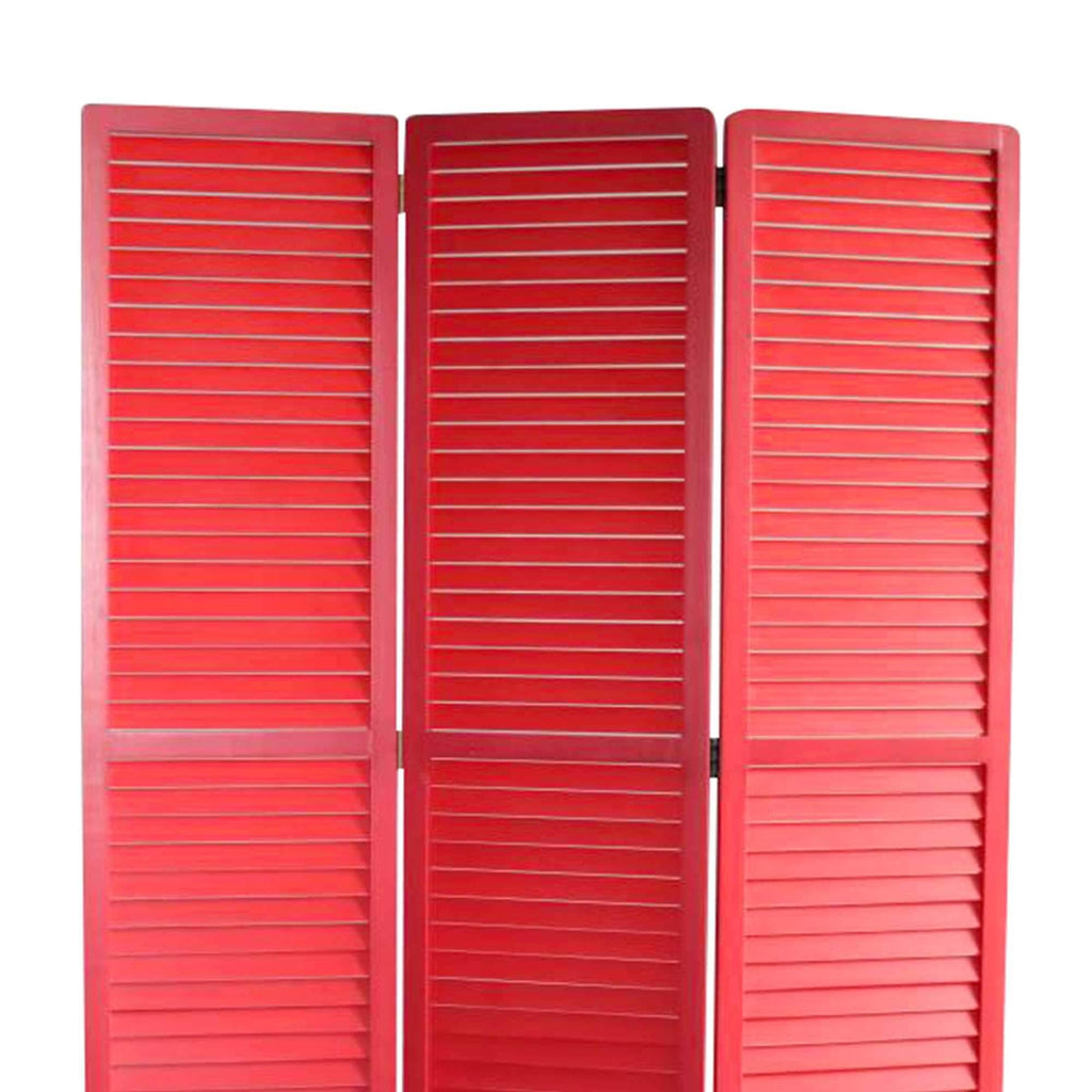 Red Wooden Screen with 3 Panels and Shutter Design A55332