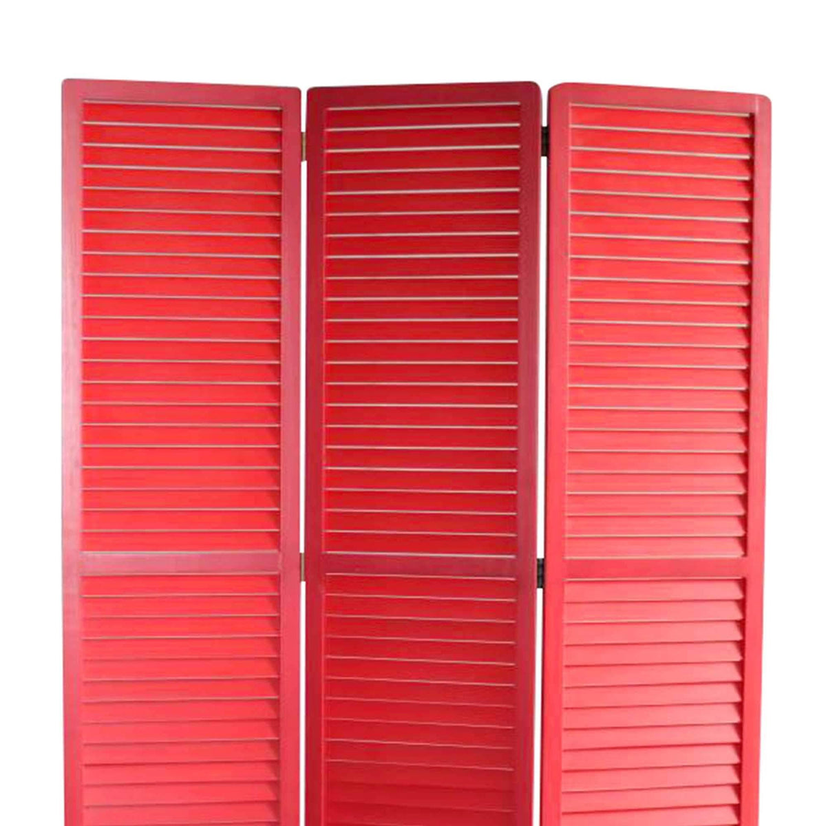 Red Wooden Screen with 3 Panels and Shutter Design A55332