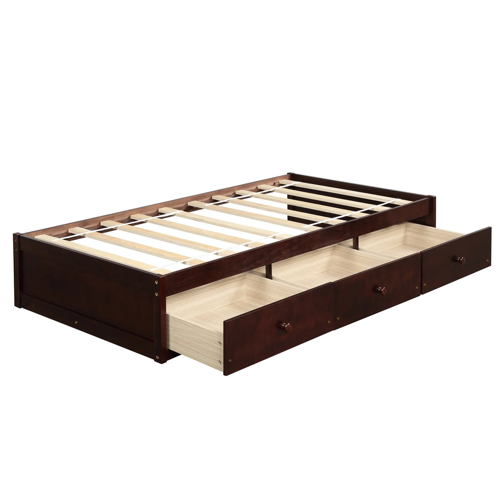 Cherry Twin Size Platform Storage Bed with 3-Drawers Z4582