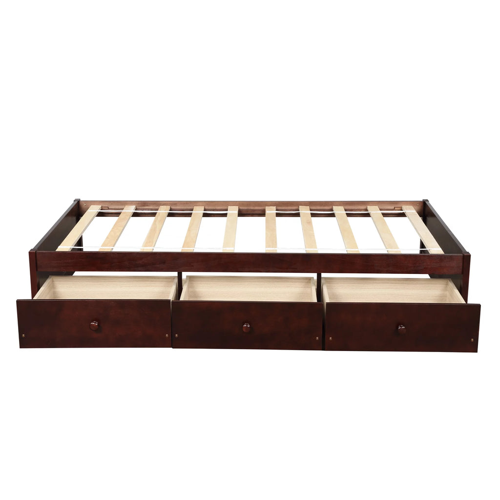 Cherry Twin Size Platform Storage Bed with 3-Drawers Z4582